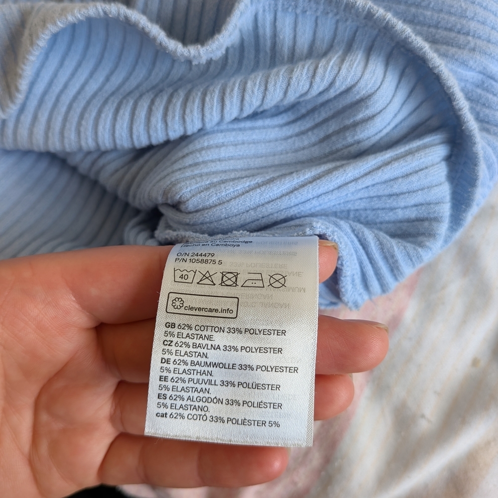 H&M Light Blue Cropped Ribbed Top With Puffed Short Sleeves - Picture 5 of 5